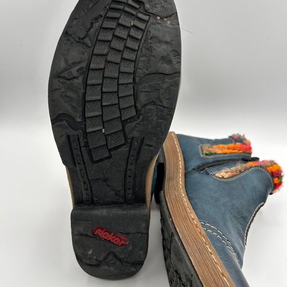 Rieker Boots 41 US 9.5 Blue Leather Felicitas Ankle Booties Sherpa Lined - Picture 11 of 12